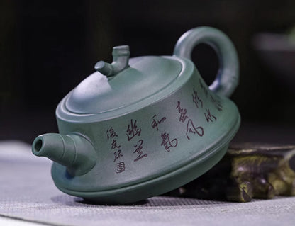 5" Chinese Yixing Zisha Pottery Green Clay 240CC Handmade Bamboo Joint Teapot