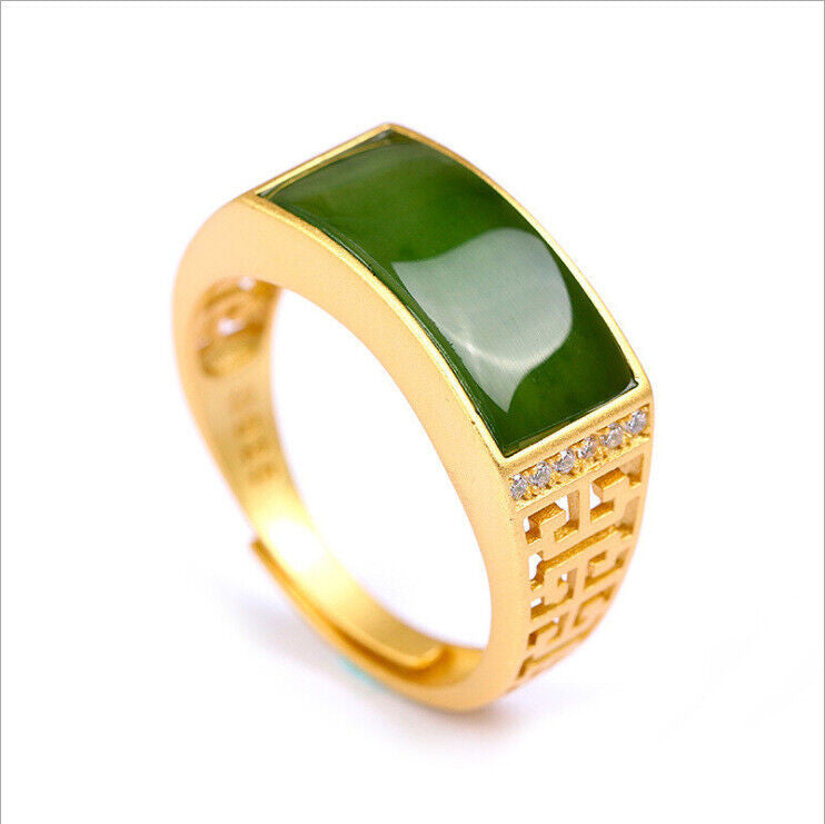 Green Jade Rings Jewelry Adjustable Ring Women Talismans Natural 925 Silver