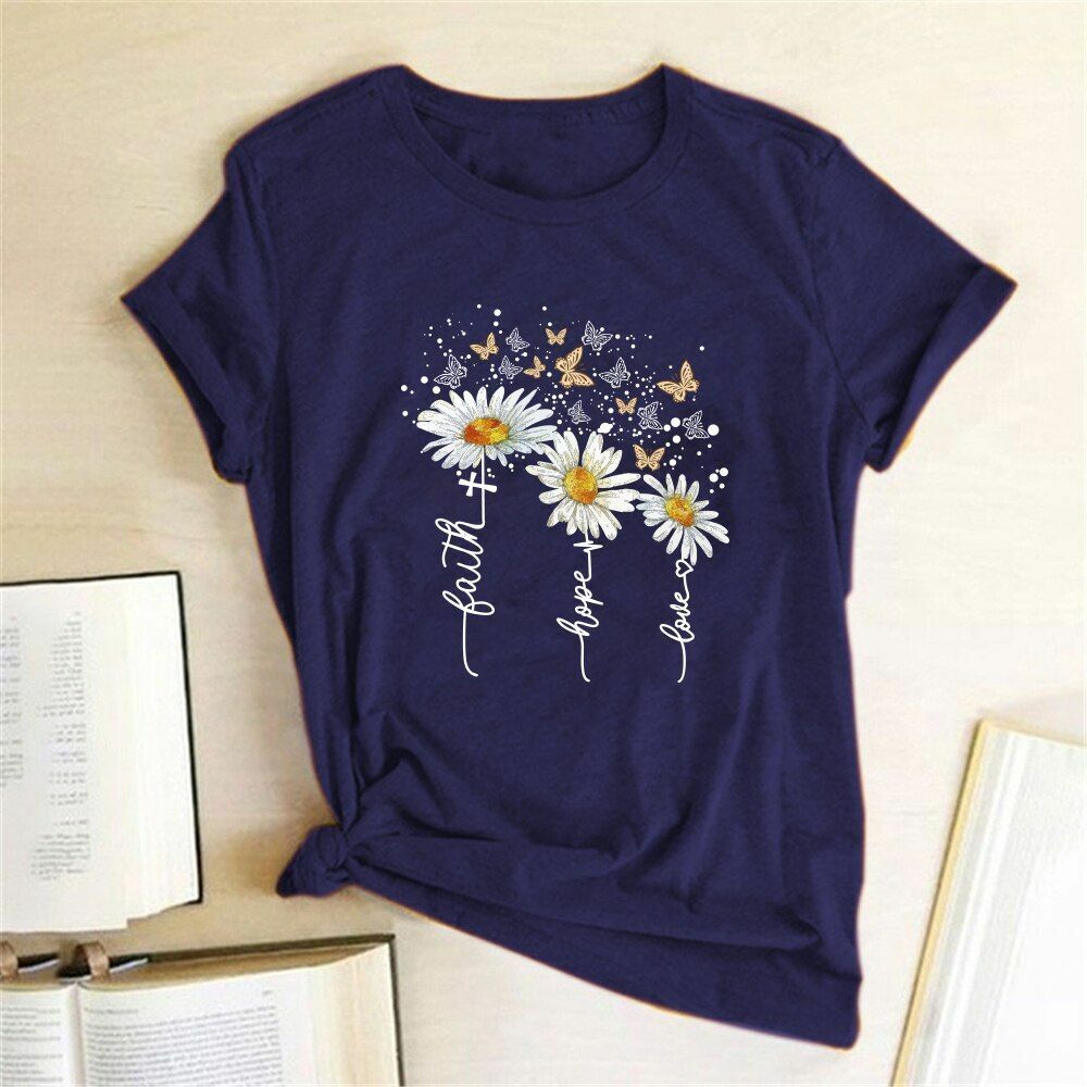 Women T-shirt Print Short Sleeve Casual Tee Short Regular Broadcloth Cotton XXL