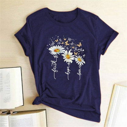 Women T-shirt Print Short Sleeve Casual Tee Short Regular Broadcloth Cotton XXL