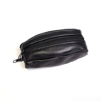 Unisex Soft Real Leather Pouch Coins Keys Money Holder 2 Ways Zips Wallet Purse