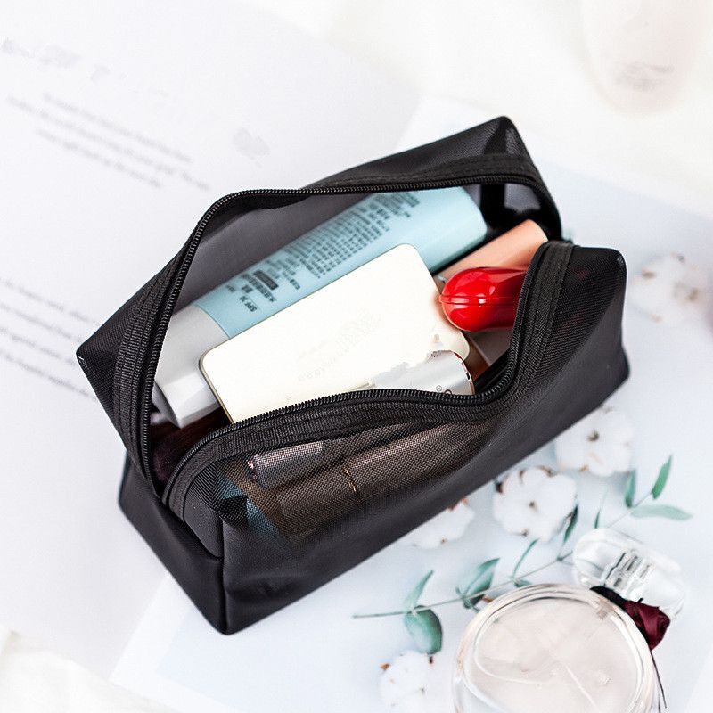 1pc Cosmetic Bag Transparent Mesh Zipper Organizer Small/BigBlack Toiletry Bags