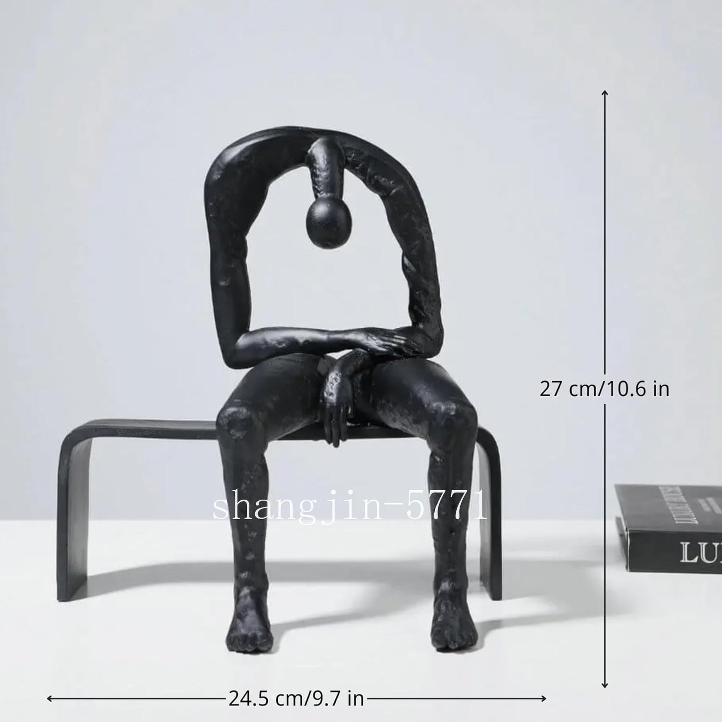 Resin Abstract Sitting Man Sculpture Melancholy Home Office Decor Gift 10.6''