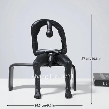 Resin Abstract Sitting Man Sculpture Melancholy Home Office Decor Gift 10.6''