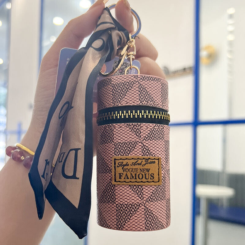 Leather Bucket Lipstick Bag Mini Keychain Charm Handbag Backpack Pendant Storage