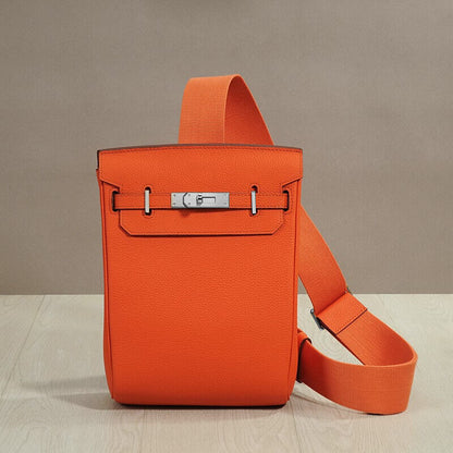 Small Real Leather Sling Chest Pack Shoulder Bag Crossbody Backpack Flap Purse