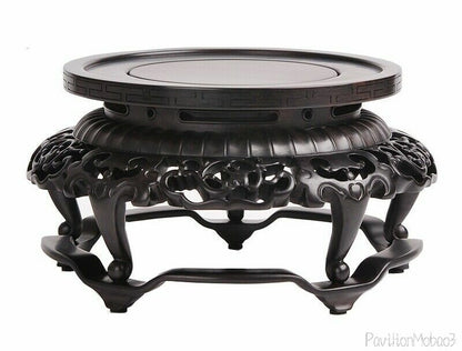 Natural Ebony Wood Carved Display Stand Rack Vase Bonsai Statue Round Base Decor