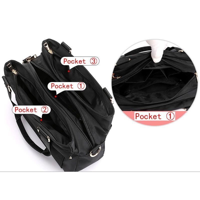 Bag Nylon Travel Bag Handbag Totes Shoulder Purse Business Bag Black 30*12*23 CM
