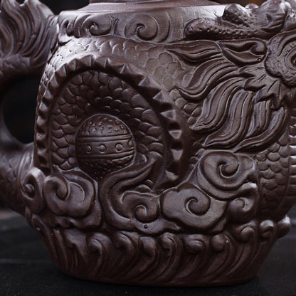 Tea Pot Ceramic Teapot Dragon Phoenix Tea Kettle Purple Clay Tea Set Tea Infuser