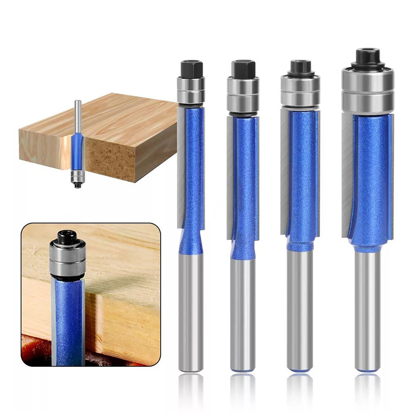 4pcs Router Bit Template Cutter 1/4" Shank Straight Woodwork Wood Flush Trim Set