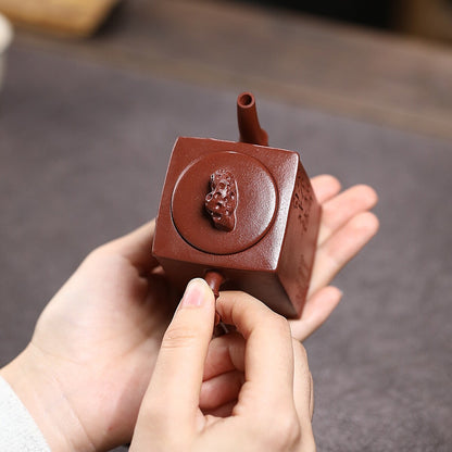 Handmade Carved Bamboo Chinese Characters Real Yixing Zisha Purple Grit Tea Pot
