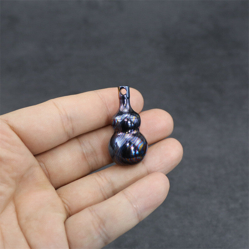 Titanium Timascus Gourd Pill Case Holder Container Waterproof Keychain Pendant