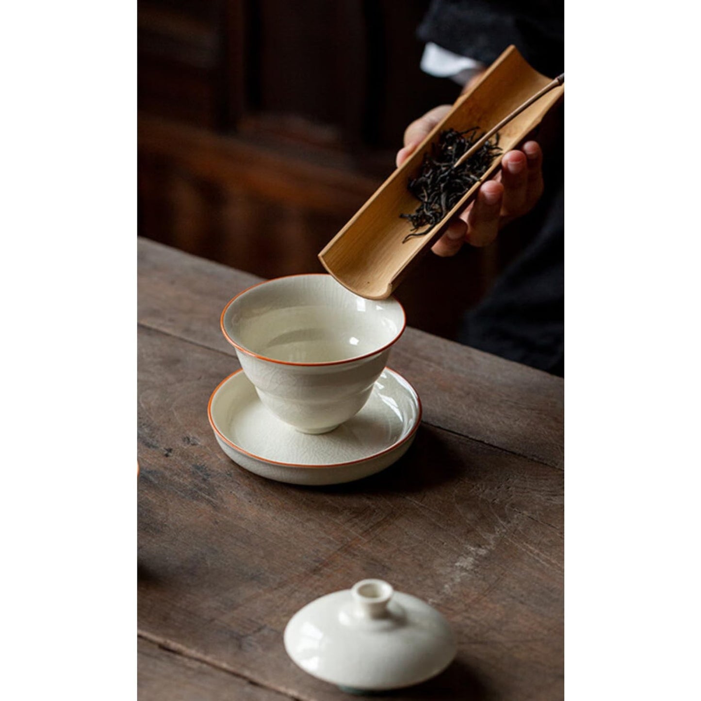 Ceramic Cracked Glaze Gaiwan 145ml 5oz Off White Heat Resistant Kungfu Tea Cup
