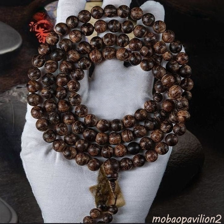 108 Bead Old Brunei Agarwood Bracelet Sinking Grade Black Oil Material
