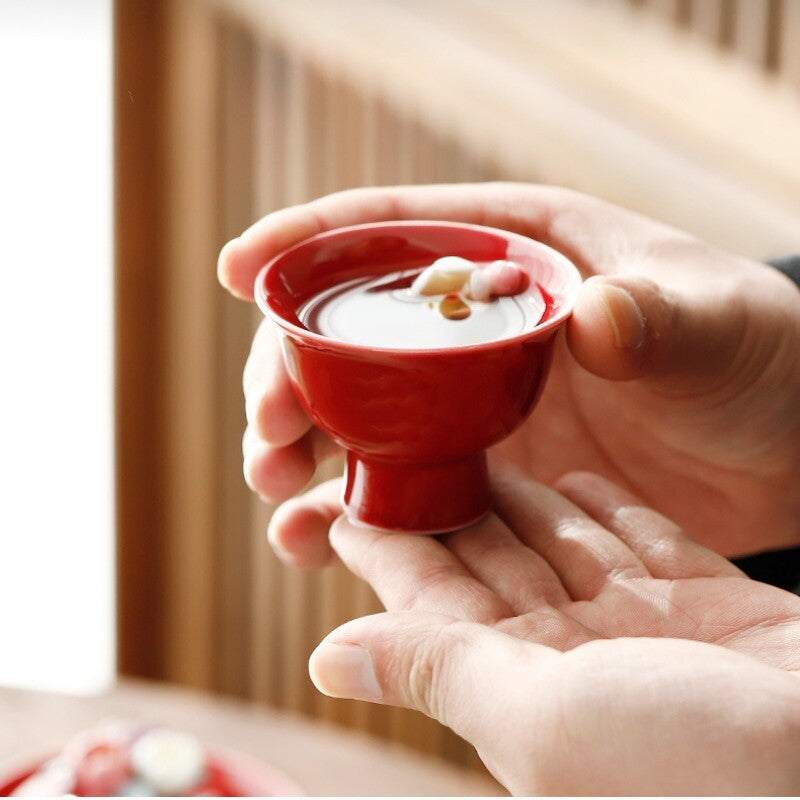 Hand-kneaded Flower Sancai Bowl Teacup Wine Ladies Gaiwan Wedding Tea Set Plate