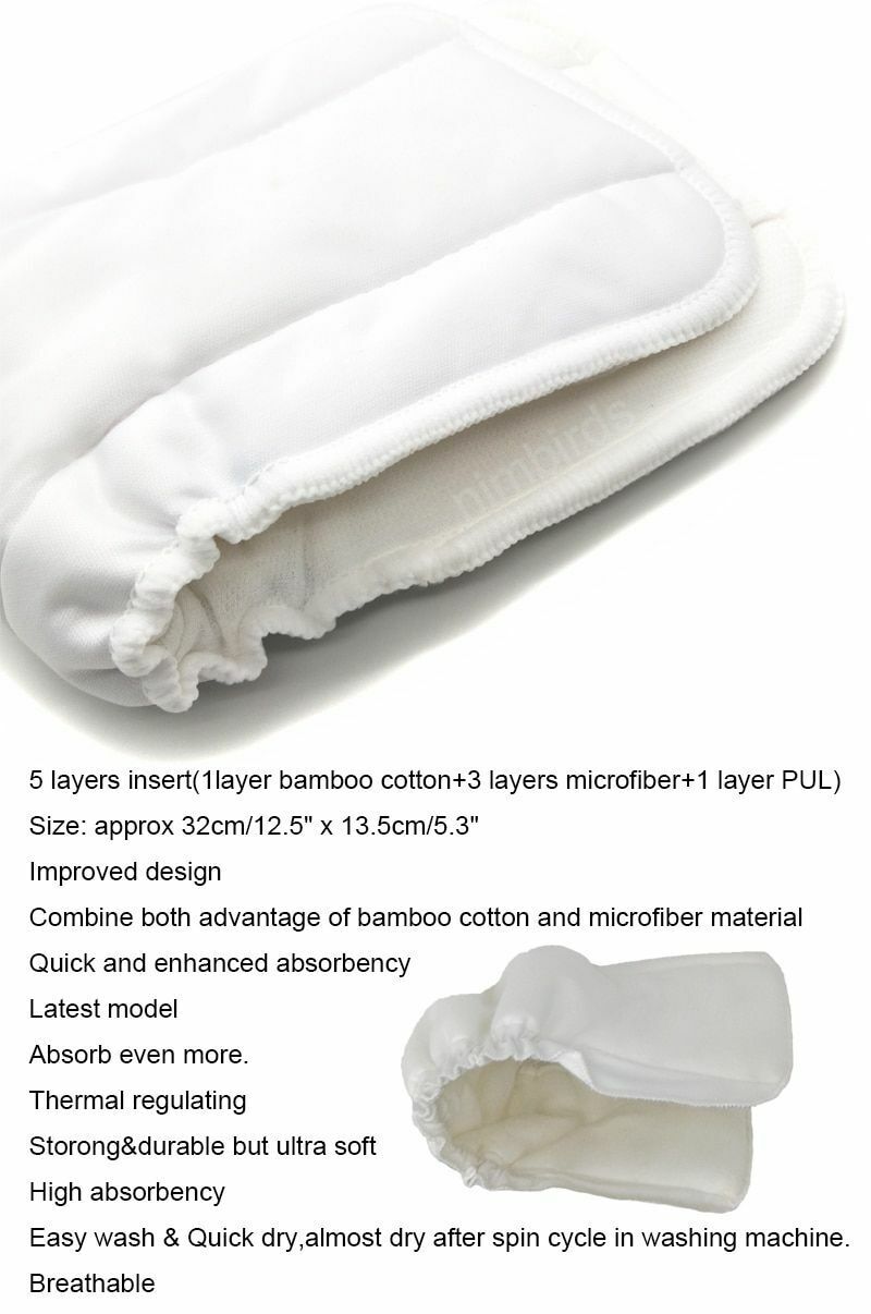 Reusable Washable Diaper Inserts Bamboo Cotton Elastic Inserts Boosters Liners