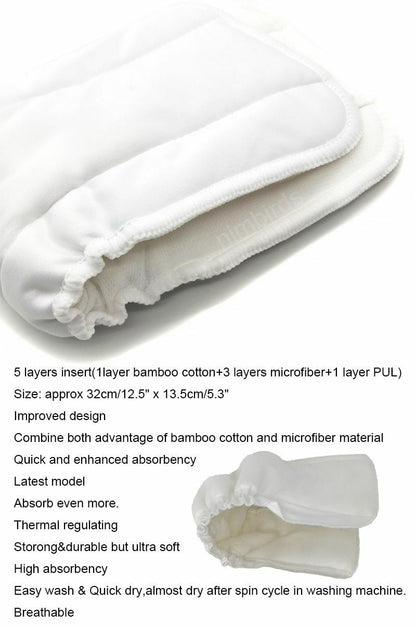 Reusable Washable Diaper Inserts Bamboo Cotton Elastic Inserts Boosters Liners
