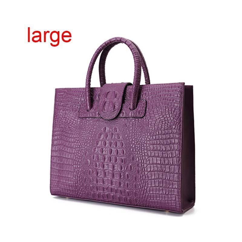 Briefcase Genuine Leather Handbag Big Totes Large Shoulder Bag Crocodile Pattern