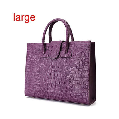 Briefcase Genuine Leather Handbag Big Totes Large Shoulder Bag Crocodile Pattern