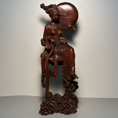 Collection Chinese Boxwood Carving Pretty Woman Statue Wood Sculpture Home Decor