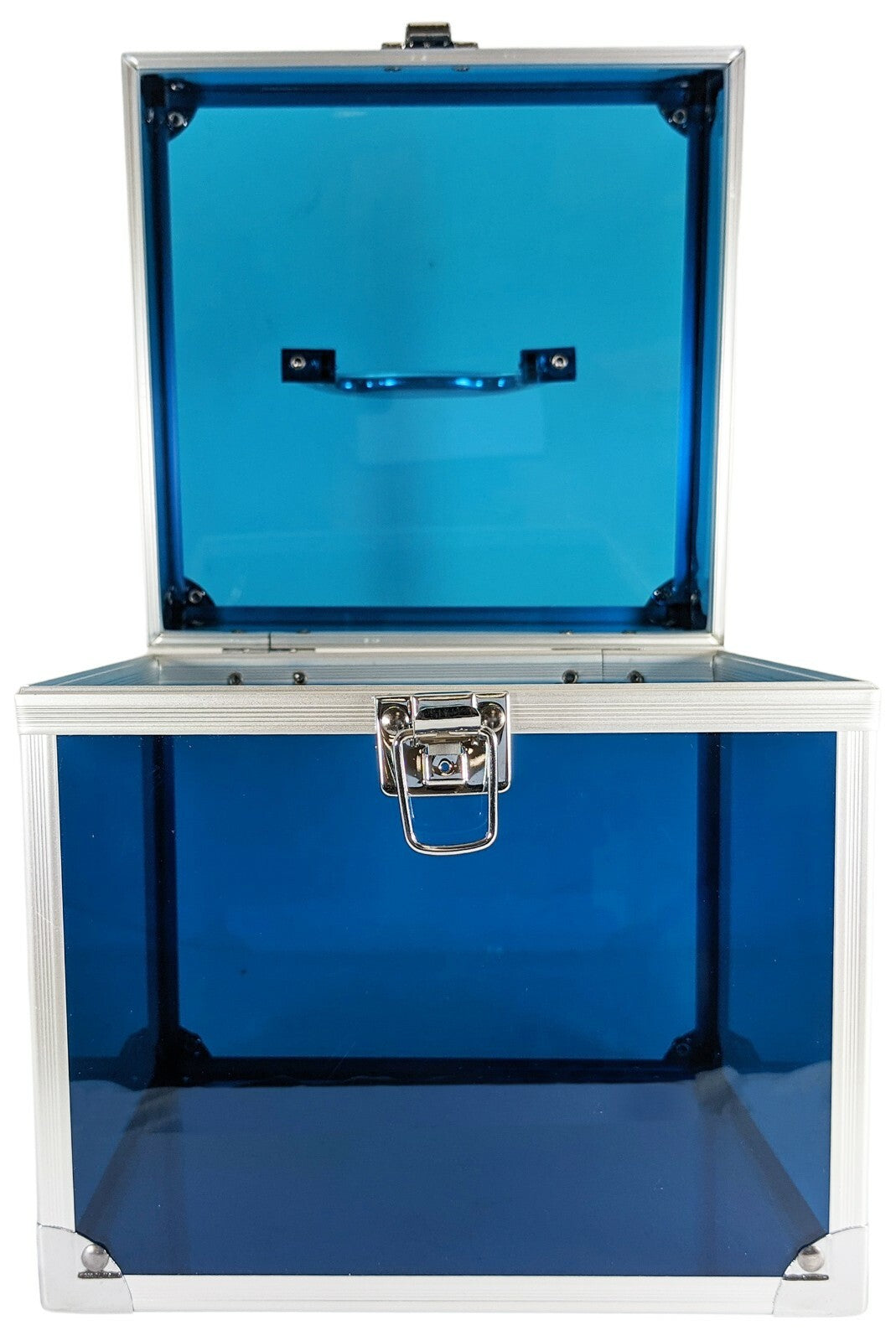 See-Through Blue Acrylic and Metal Storage Box Container with Latch and Handle