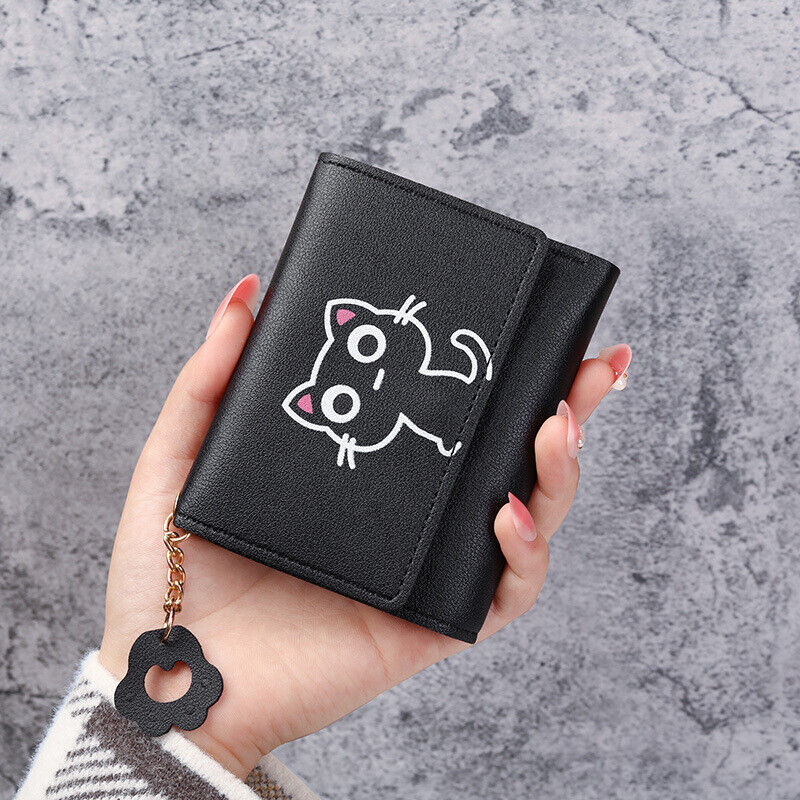 Women Wallet Cute Cat Short Wallet Leather Purse Girls Money Bag Card Holder
