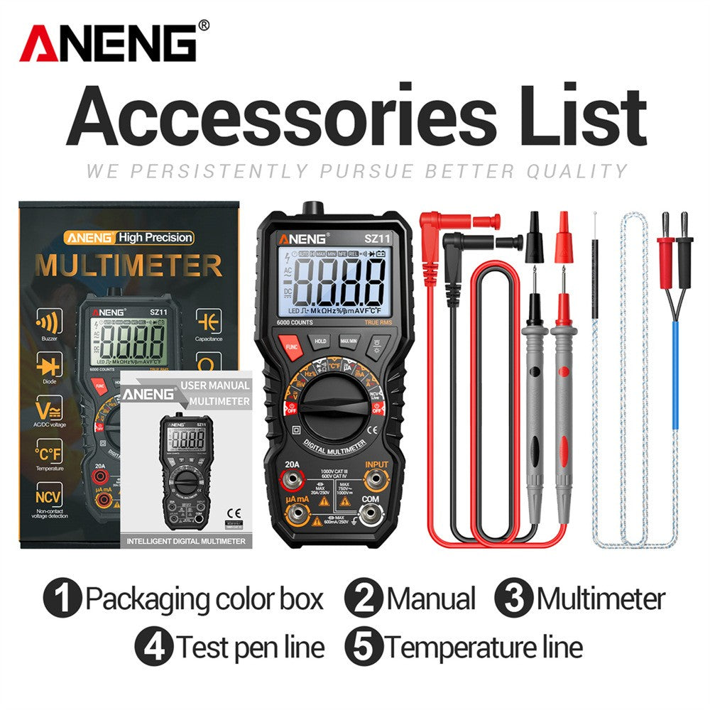 sz11/12 Counts Multimeter Smart Manual Range Meter NCV AC DC Ohm Hz Manual Range