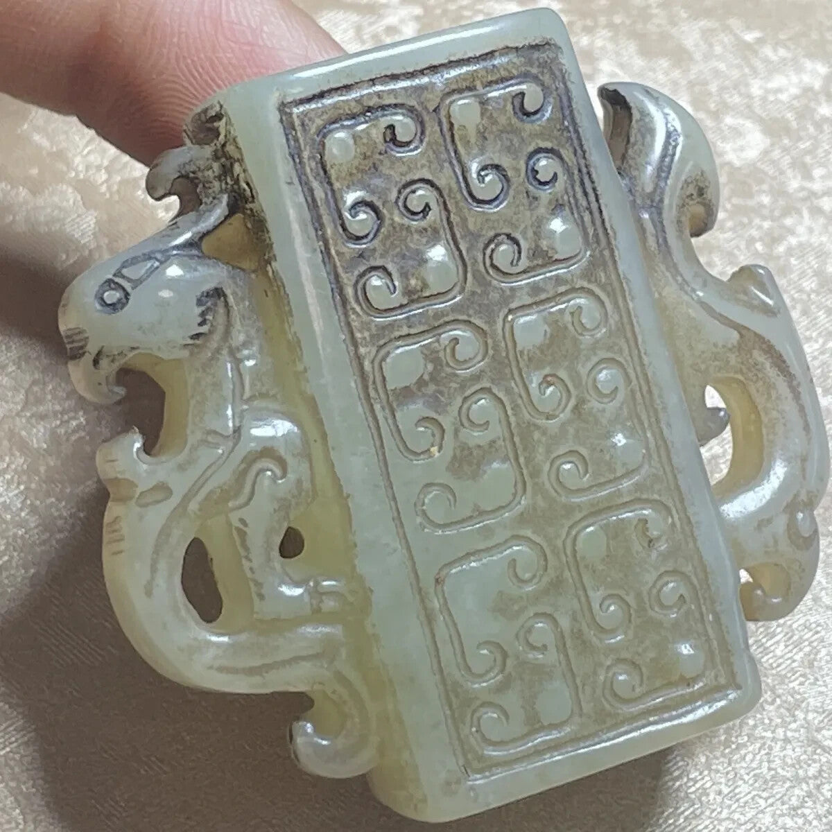 China Antique Collection Old Jade Phoenix Carving Ornament Lucky Pendant