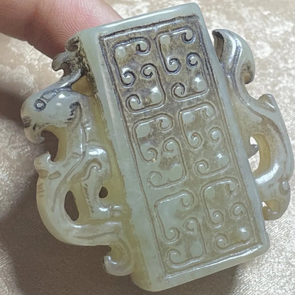 China Antique Collection Old Jade Phoenix Carving Ornament Lucky Pendant