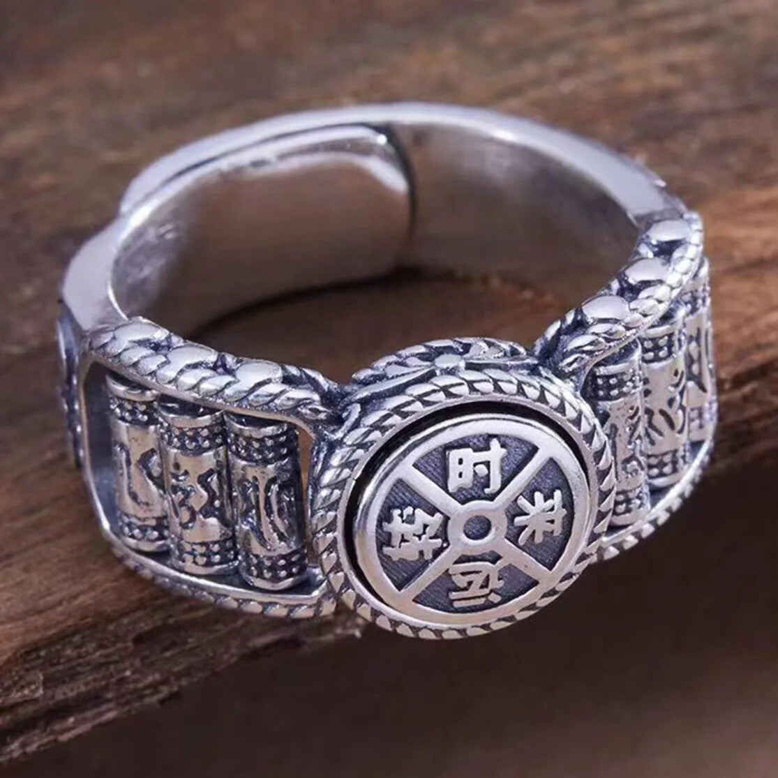 Tibetan Buddhist Men's Antistress Rotating Finger Large Mantra Ring Spinner