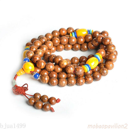 Tibetan Buddhism 108 Dragon Eyes Bodhi Beeswax Prayer Bead Mala Necklace