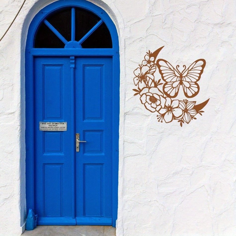 CIFbuy Boho Moon Phase Butterfly Flower Metal Wall Art Nordic Home Decor