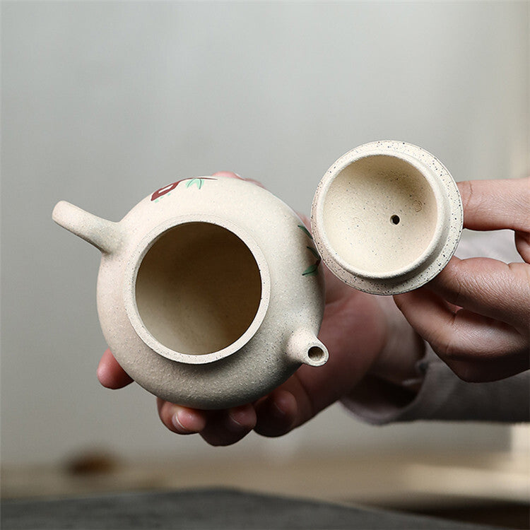 Yixing Zisha White Clay Pottery Handmade Tea Pot Bird Branch Marked Tea Pot