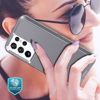 For Samsung Galaxy S21 Plus/Ultra 5G Hard Belt Clip Case Cover Tempered Glass