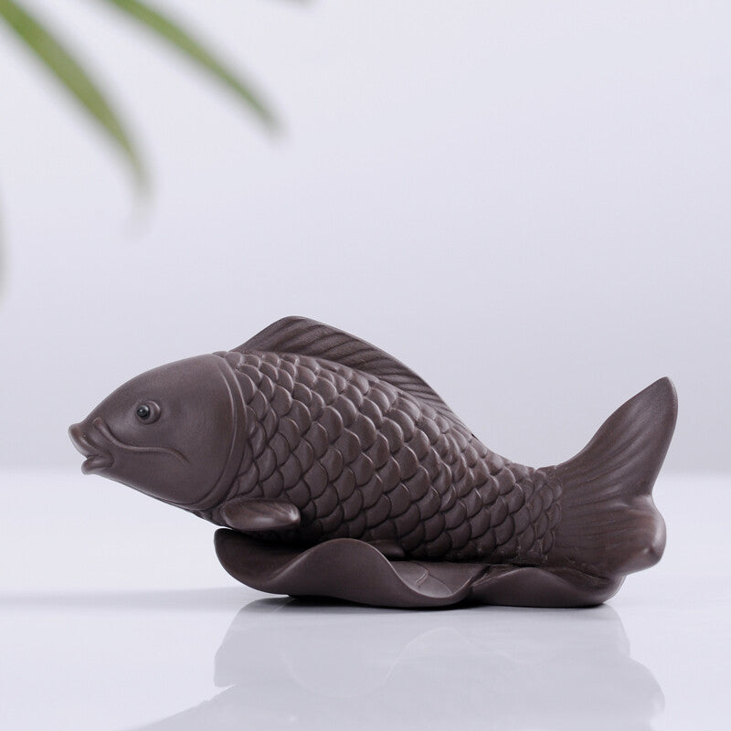 Fish Statue Tea Pet Yixing Zisha Tea Pet Carp Fish Tea Play Purple Clay Ornament