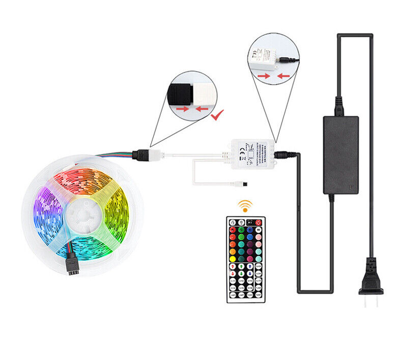 5M 10M 15M 20M RGB 5050 LED Strip light SMD 44 Key Remote 12V US Power Full Kit