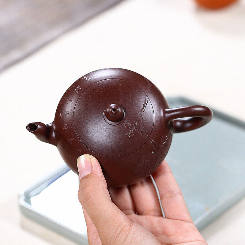 150ml Marked Tea Pot Real Yixing Zi Zhu Clay Master Pot Hand Carved Ball Infuser