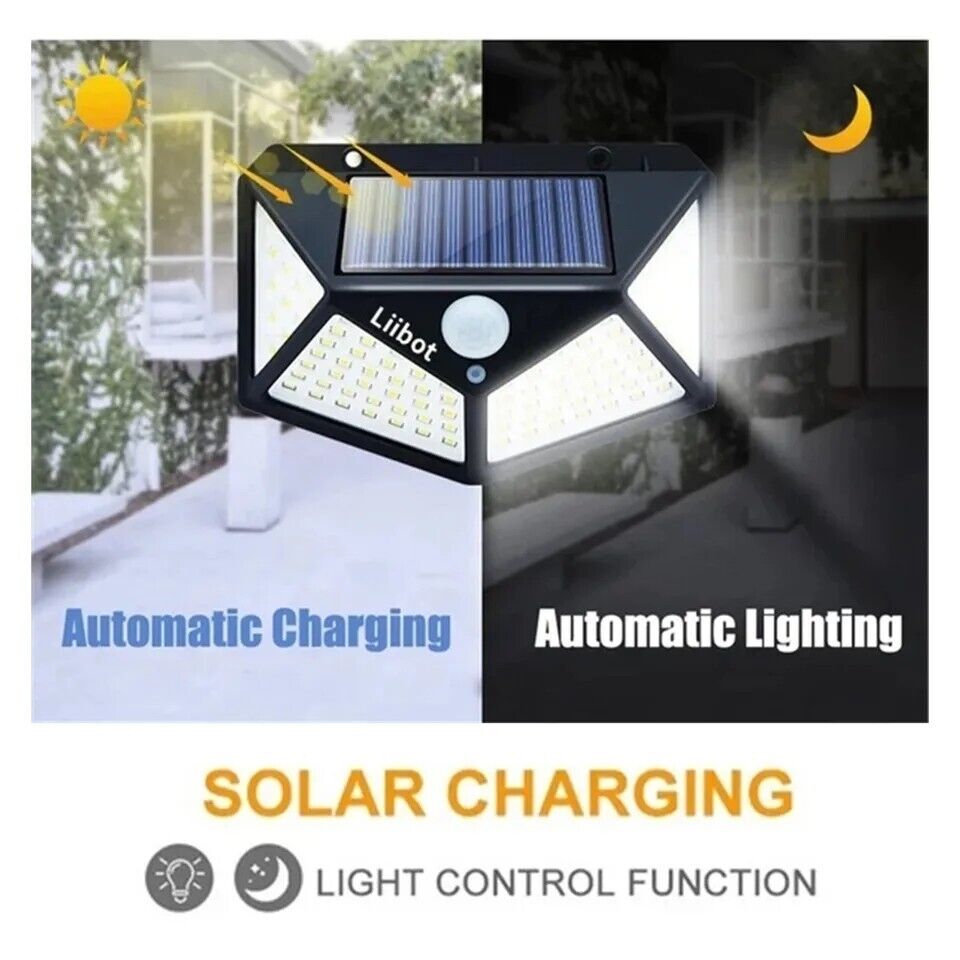 4x 100 LED Luz de pared Energía solar Lampara de jardín de Seguridad W/S/Move