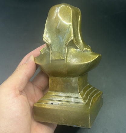 5.1" Brass Genghis Khan Bust Statue Mongol King Table Home Decor Collect