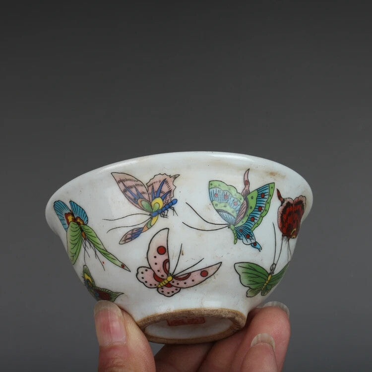 Antique The Late Qing Dynasty of China Pastel Enamel Butterfly Hat Cup Tea Cup