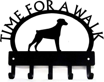 Doberman (Natural Ear) Time for a Walk Key Rack Dog Leash Hanger Metal Wall Art