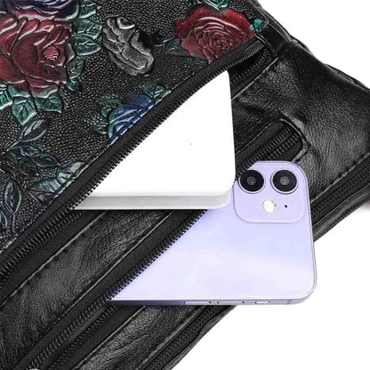Soft Leather Messenger Shoulder Handbag Purse Flowers Multi-pocket Crossbody 1PC