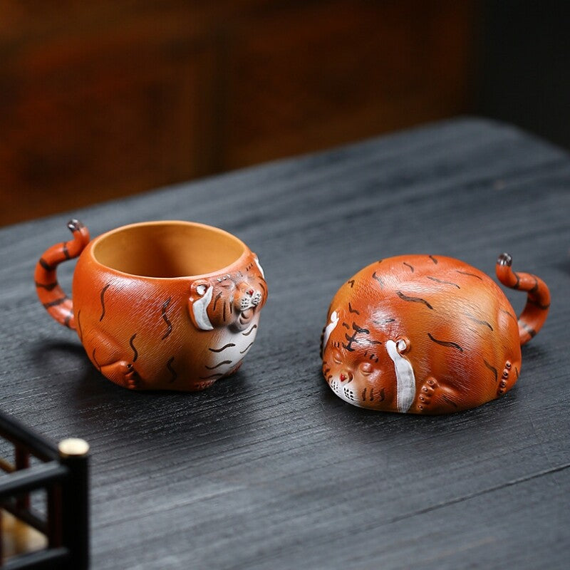 Handmade Tea Cup Tiger Design Real Yixing Zisha Clay Master Cup With Handle New