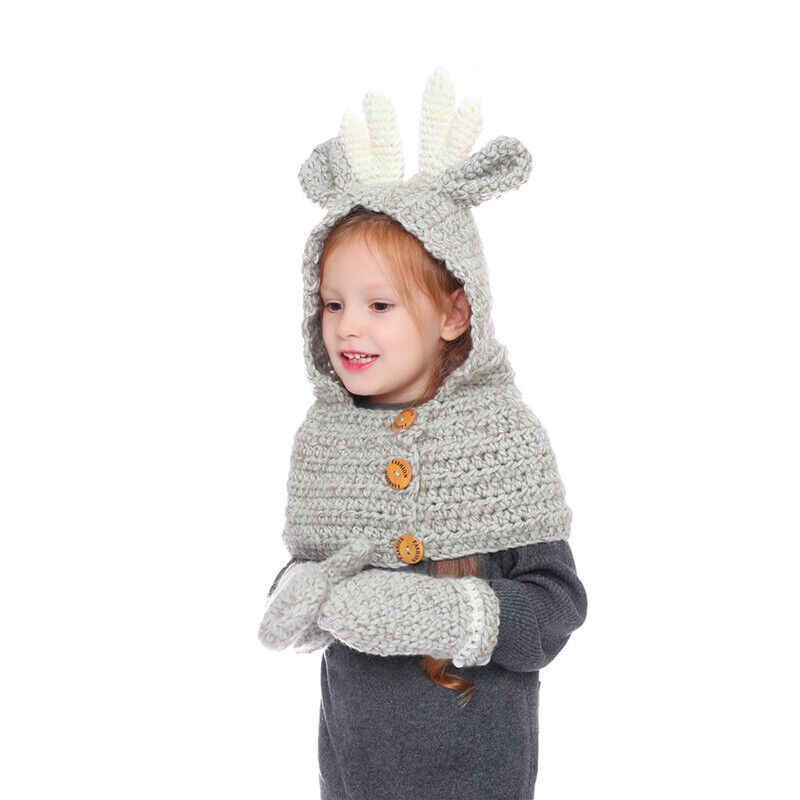 Cute Animals Style Girls Hats Scarf Set Winter Kids Knitting Hat Neckerchief