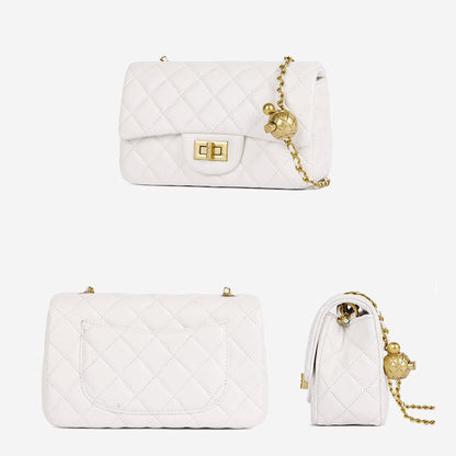 Quilted Lambskin Leather Small Flap Purse Shoulder Bag Clutch Crossbody Handbag