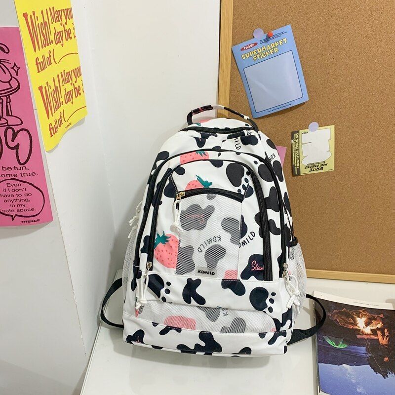 Large Capacity Cow Grain Bag Mesh Backpack Leisure Students Schoolbag 44*18*31CM