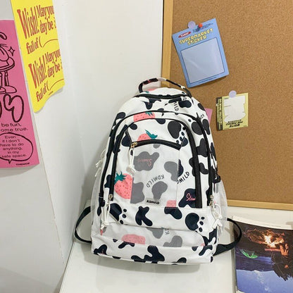 Large Capacity Cow Grain Bag Mesh Backpack Leisure Students Schoolbag 44*18*31CM