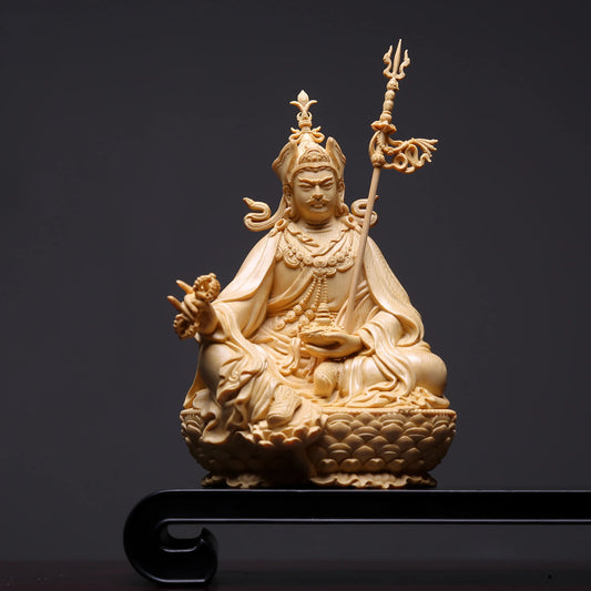 Wood Carved Padmasambhava Statue Guru Rinpoche Tibetan Buddhism Sculpture