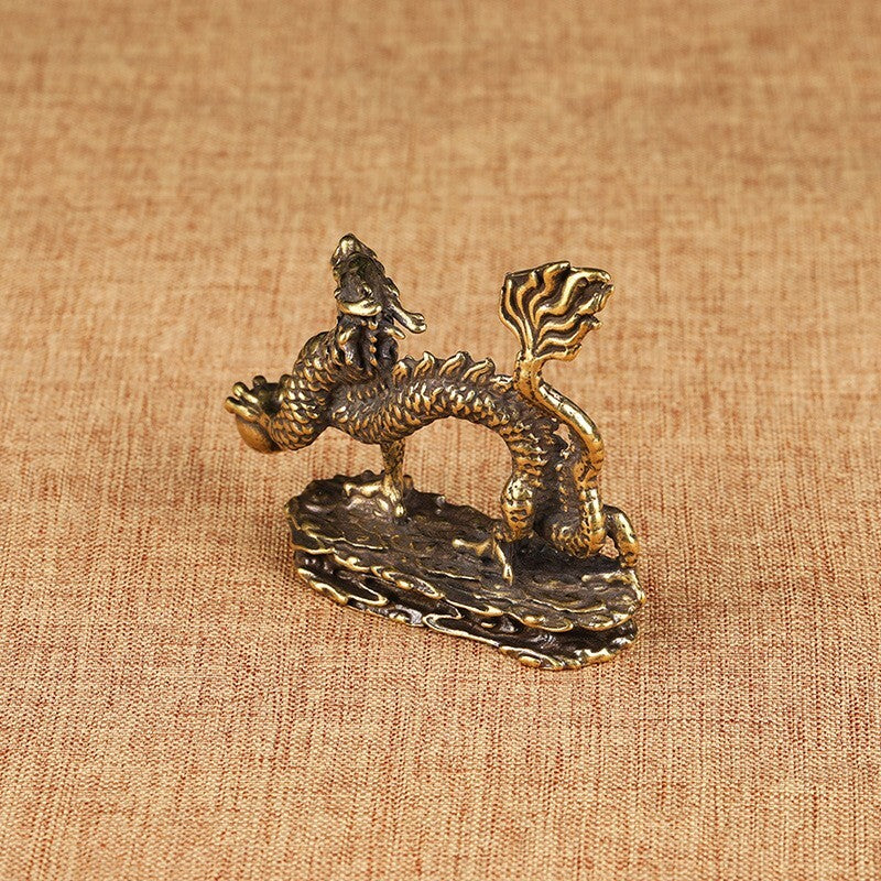 Solid Brass Dragon Statue Statuette House Decoration Animal Statue Toy -