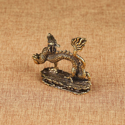 Solid Brass Dragon Statue Statuette House Decoration Animal Statue Toy -
